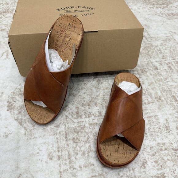 Kork-Ease Sandals Womens Size 7 Orange Tutsi Crossband Leather Slide Comfort - Picture 1 of 14